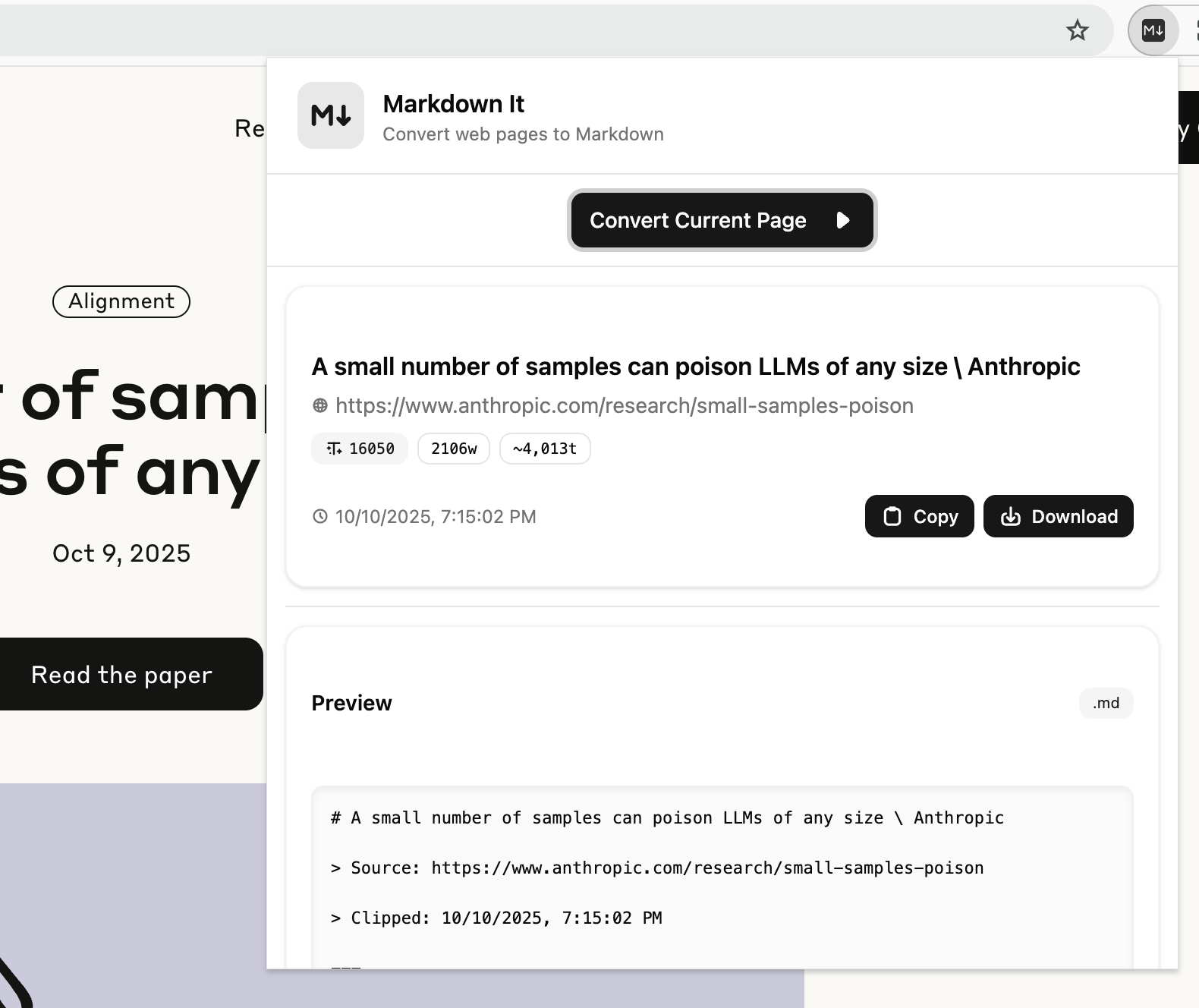 Markdown It Chrome Extension Screenshot